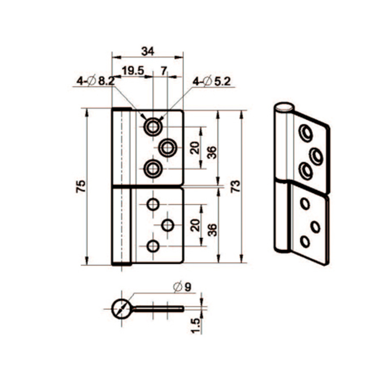 บานพับแบบถอดได้ในตัวสแตนเลส-B2228-16