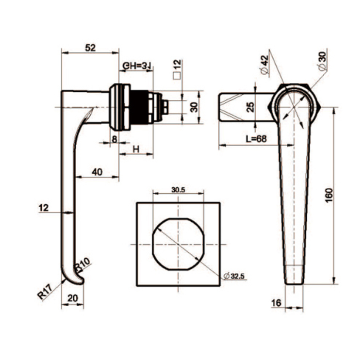 มือจับตัว L สเตนเลสสตีลหนัก Cam Lock-A6095-1